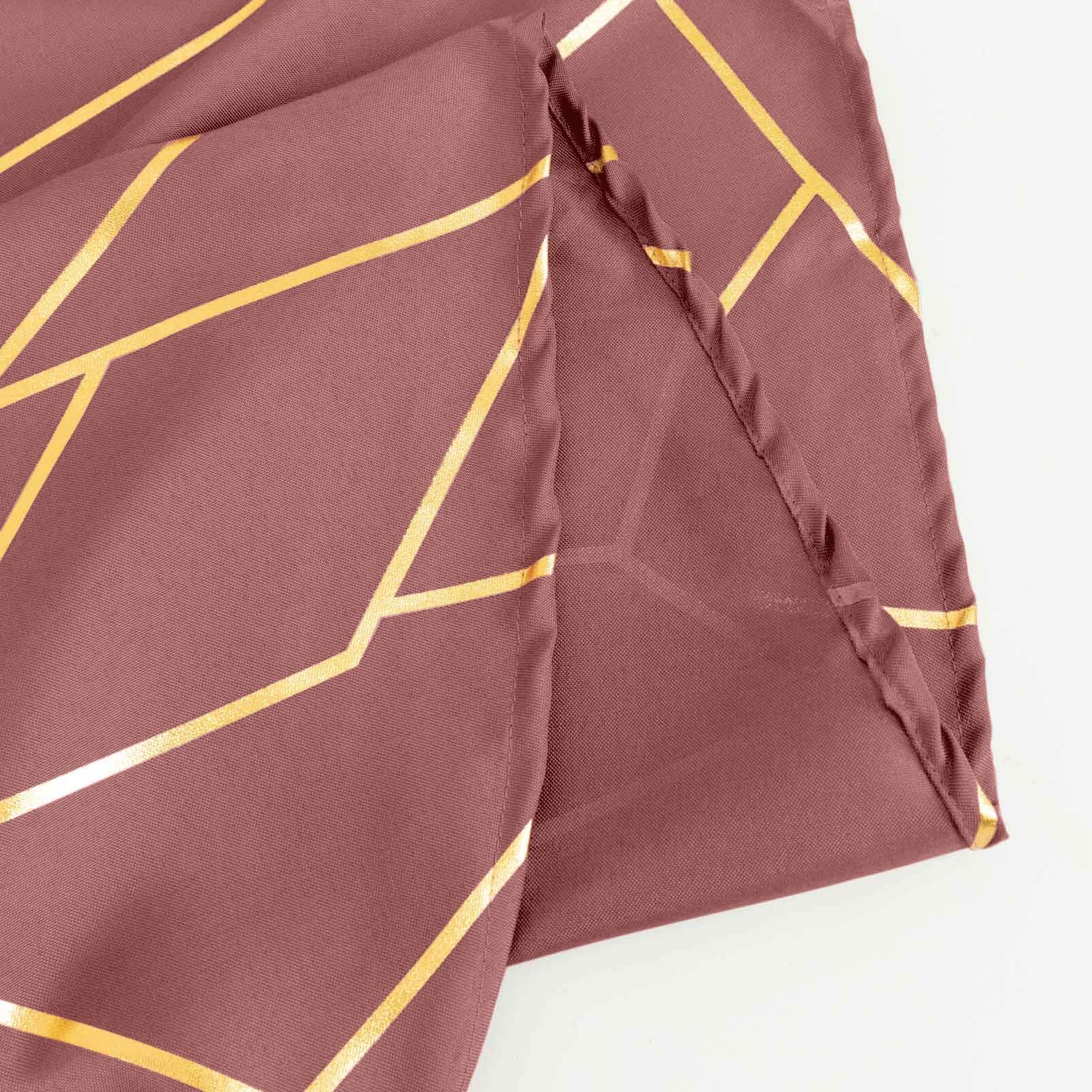 Polyester 120" Round Tablecloth Cinnamon Rose with Gold Foil Geometric Pattern Wrinkle-Resistant Seamless Table Cover