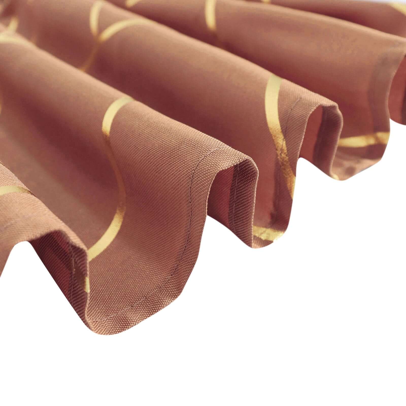 Polyester 120" Round Tablecloth Terracotta (Rust) with Gold Foil Geometric Pattern Wrinkle-Resistant Seamless Table Cover