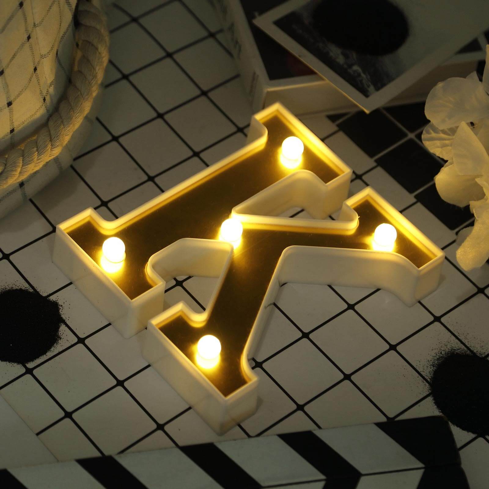 3D Marquee Letter "K" Warm White 5 LED Lights Gold - Chic Light-Up Decor for Events 6"