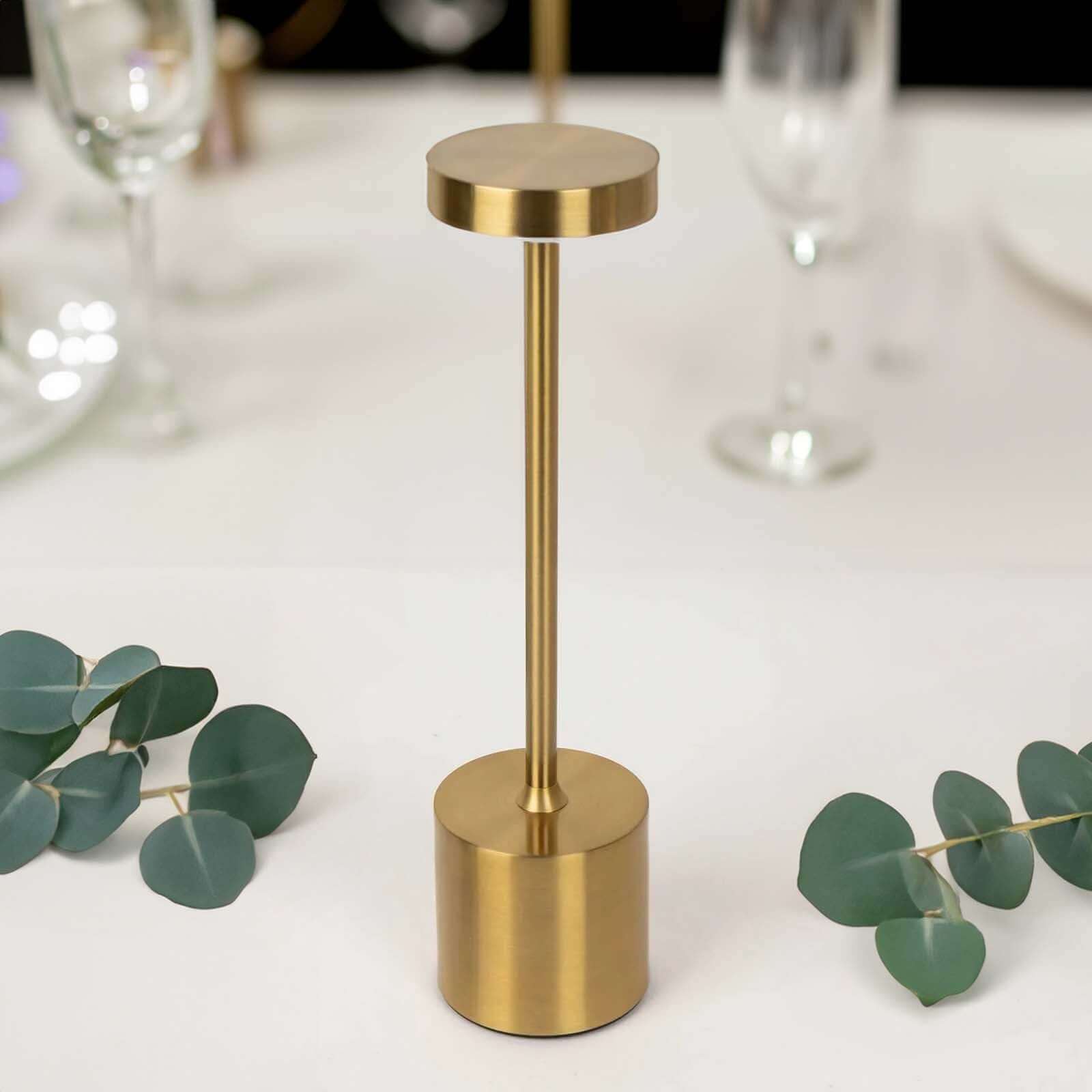 Cordless Table Lamp Modern Metal Gold Design LED Dimmable with Touch Control - Rechargeable Night Light 13"
