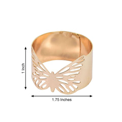 5 Pack Metallic Gold Laser Cut Butterfly Napkin Rings, Paper Napkin Holders