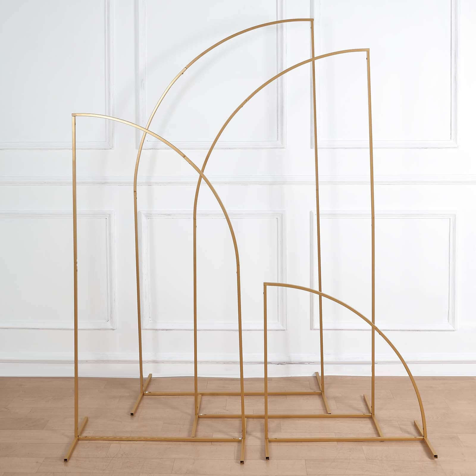 Set of 4 Gold Metal Half Moon Floral Frame Wedding Arbor Stand, Chiara Backdrop Display Arch - 2.5ft,5ft,6ft,7ft