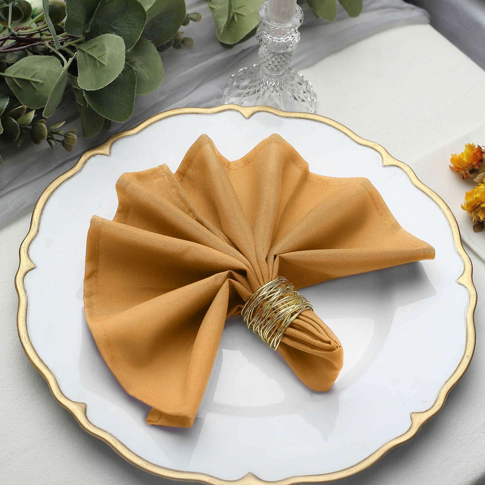 5 Pack Polyester 17"x17" Napkins Gold - Durable & Wrinkle Resistant Dinner Napkins for Everyday Dining & Events