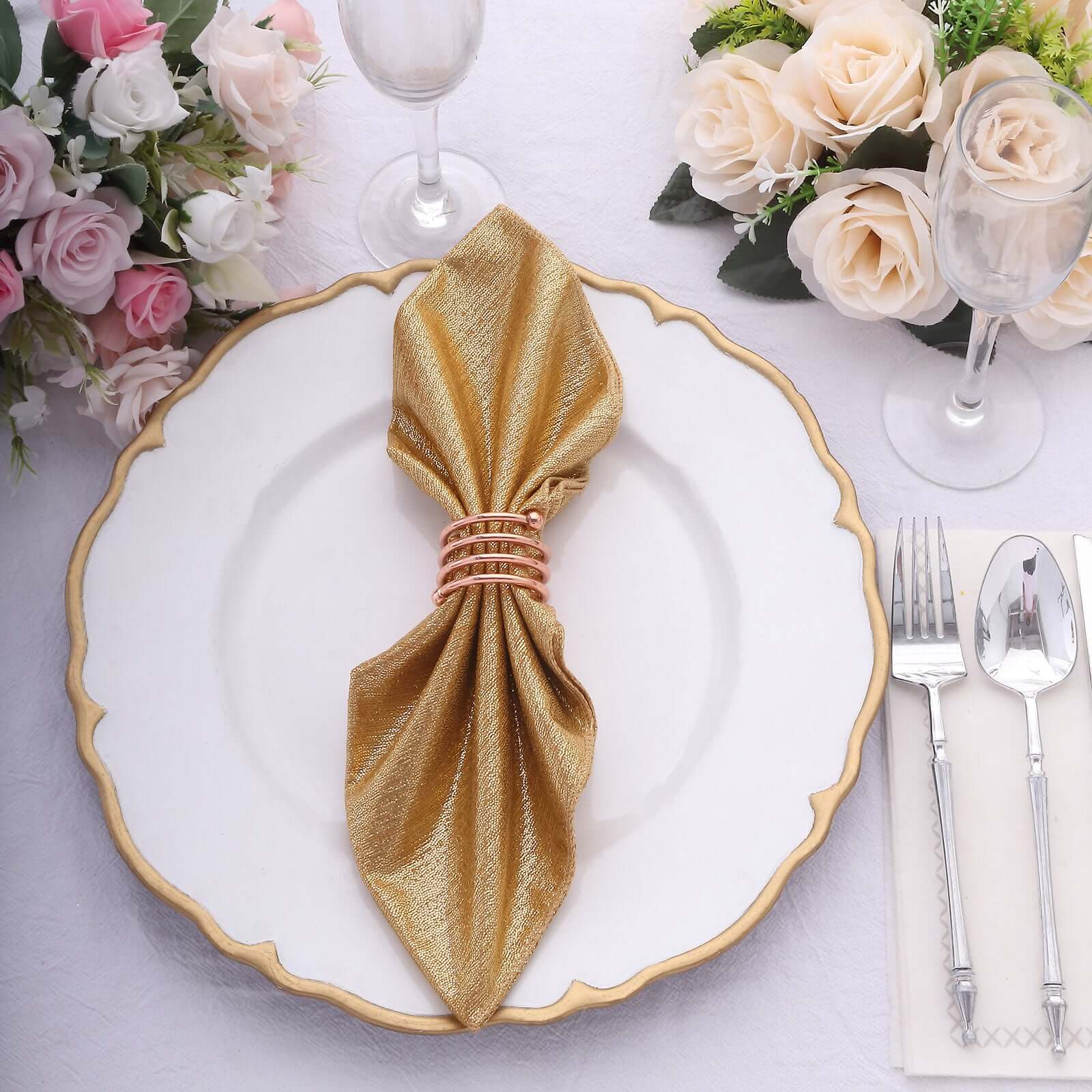 5 Pack Polyester 20"x20" Napkins Gold Shimmer Sequin Dots - Luminous Cloth Napkins for Stylish Gatherings