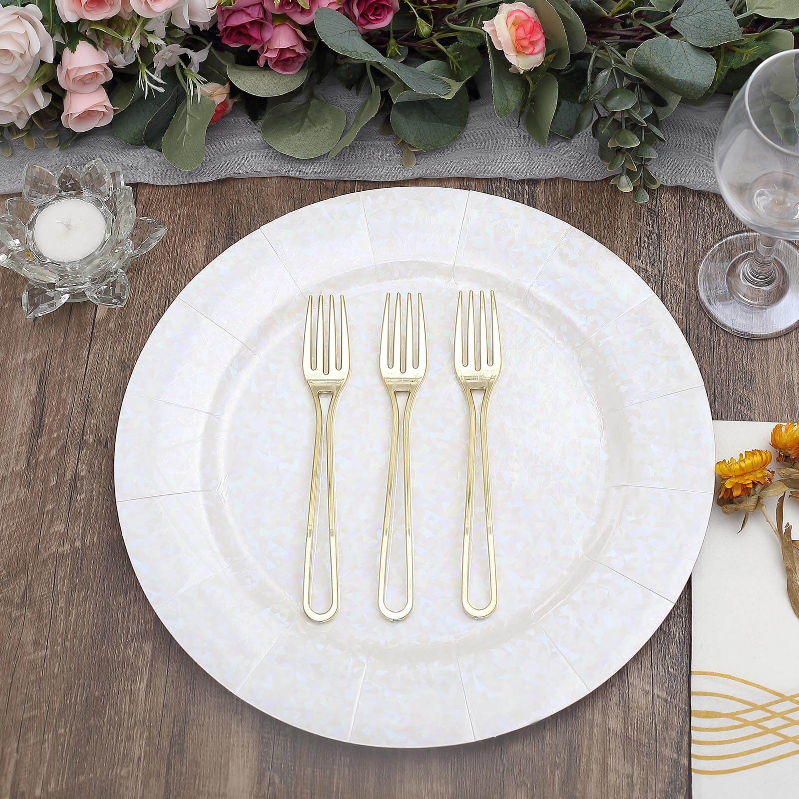 24-Pack Plastic Forks with Modern Hollow Handle Design Gold - Stylish Disposable Utensils 7"