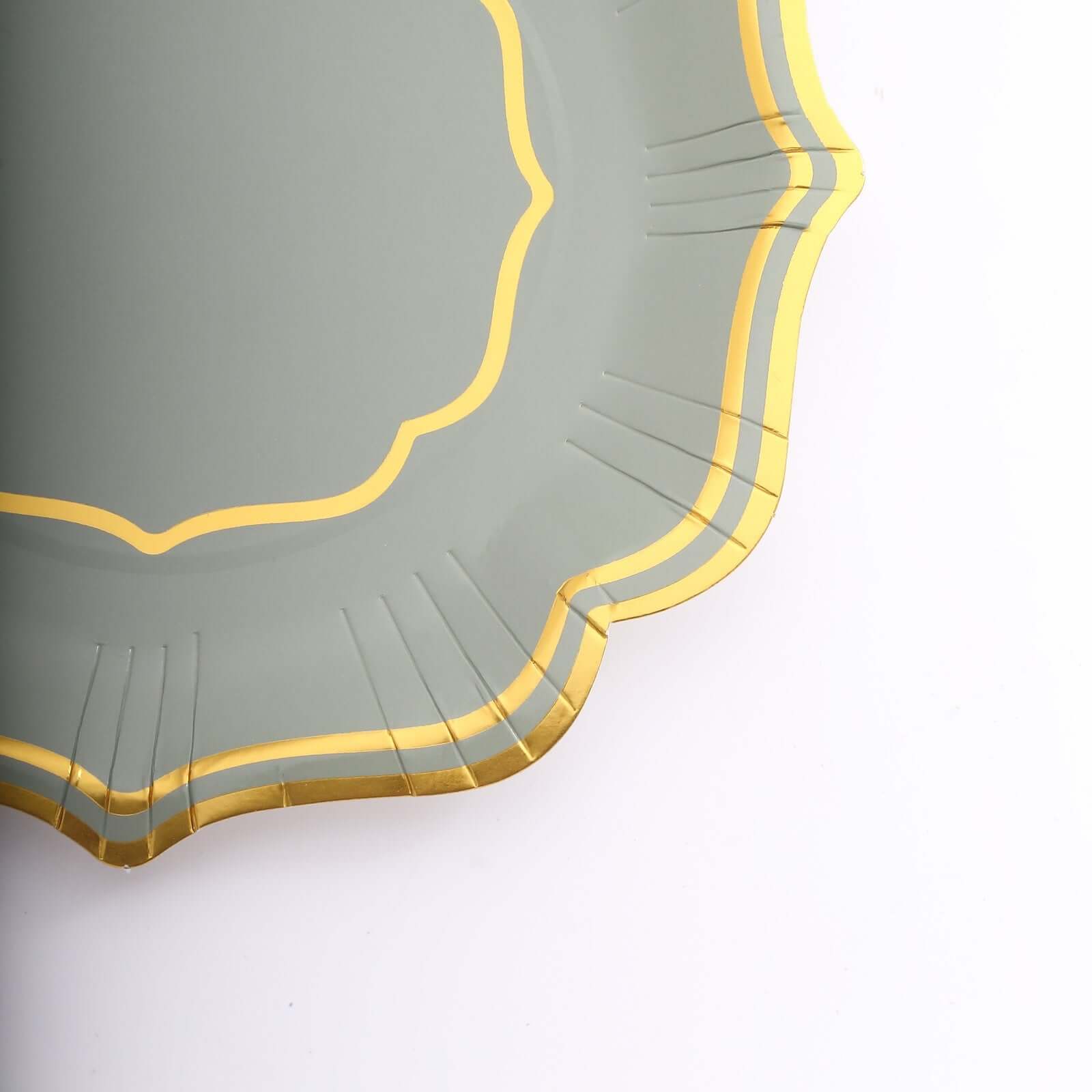25-Pack Paper Dinner Plates in Sage Green with Gold Scallop Rim - Disposable 300GSM Party Plates 10"