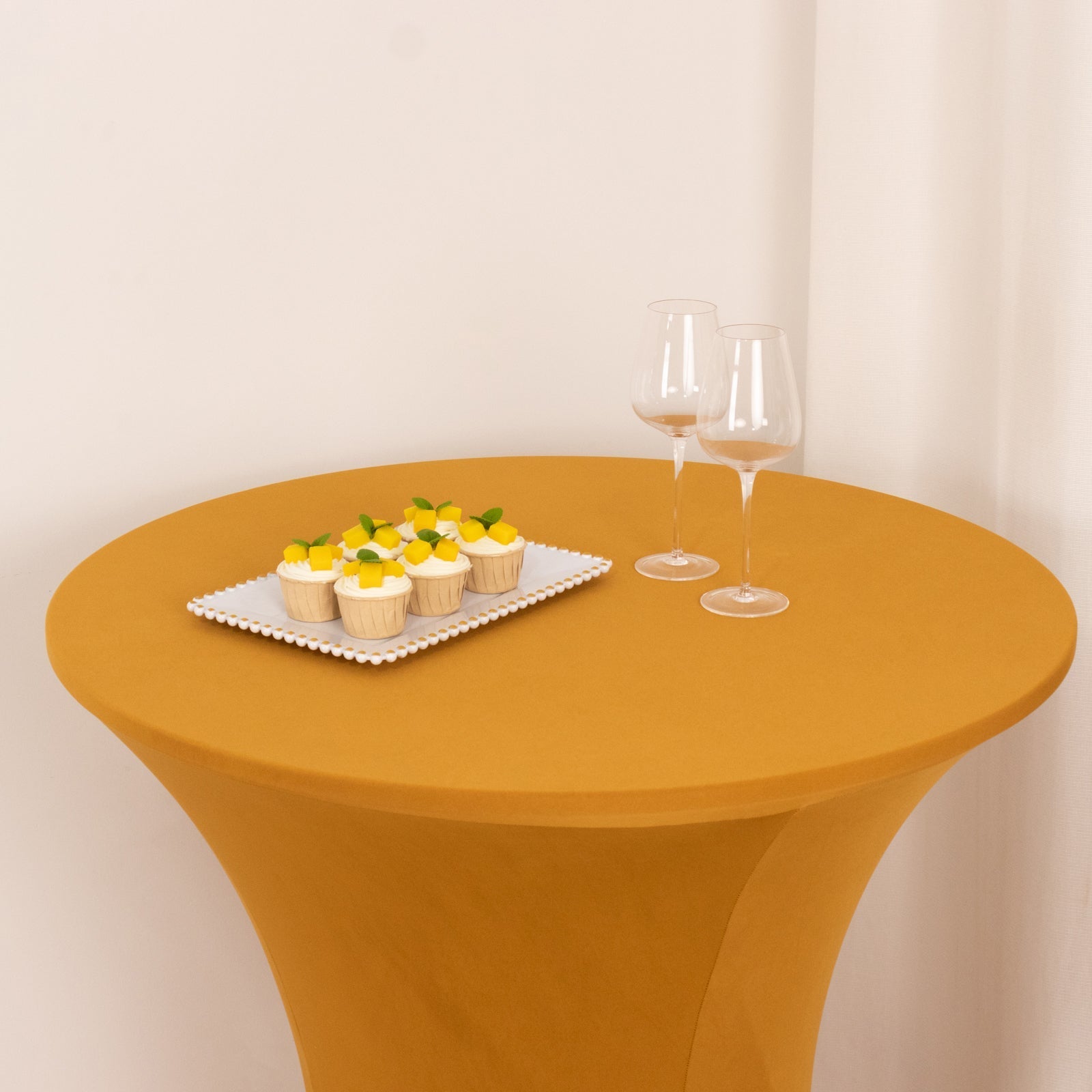 Spandex 33"-36" Round Cocktail Table Cover Gold - Easy to Maintain Stretch Fitted Highboy Tablecloth for Events