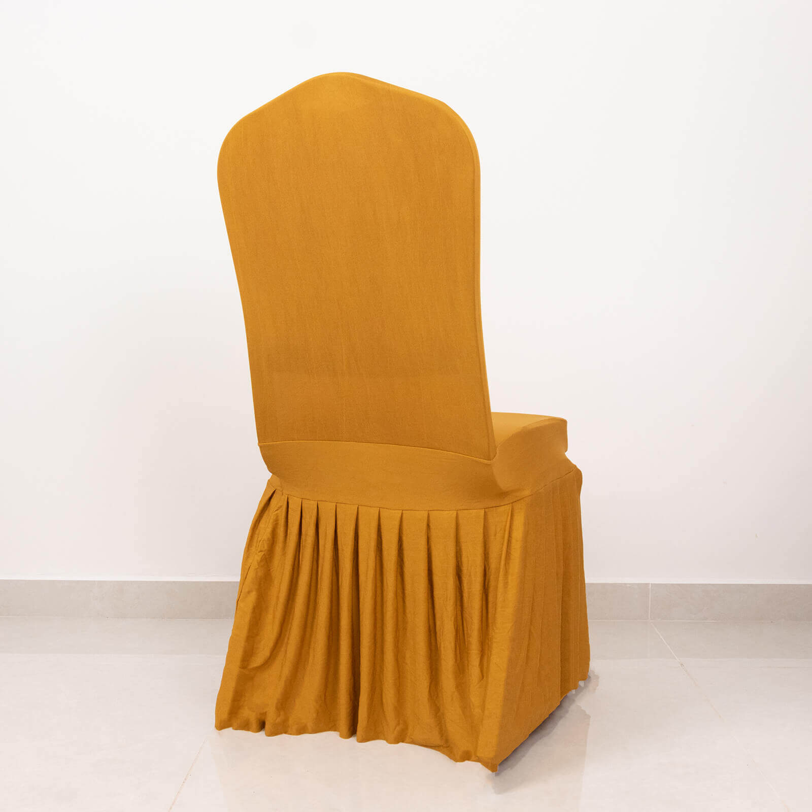 Spandex Chair Cover with Ruffle Pleated Skirt for Banquet Chairs Gold - 1-Piece Stretch Fitted Slipcover