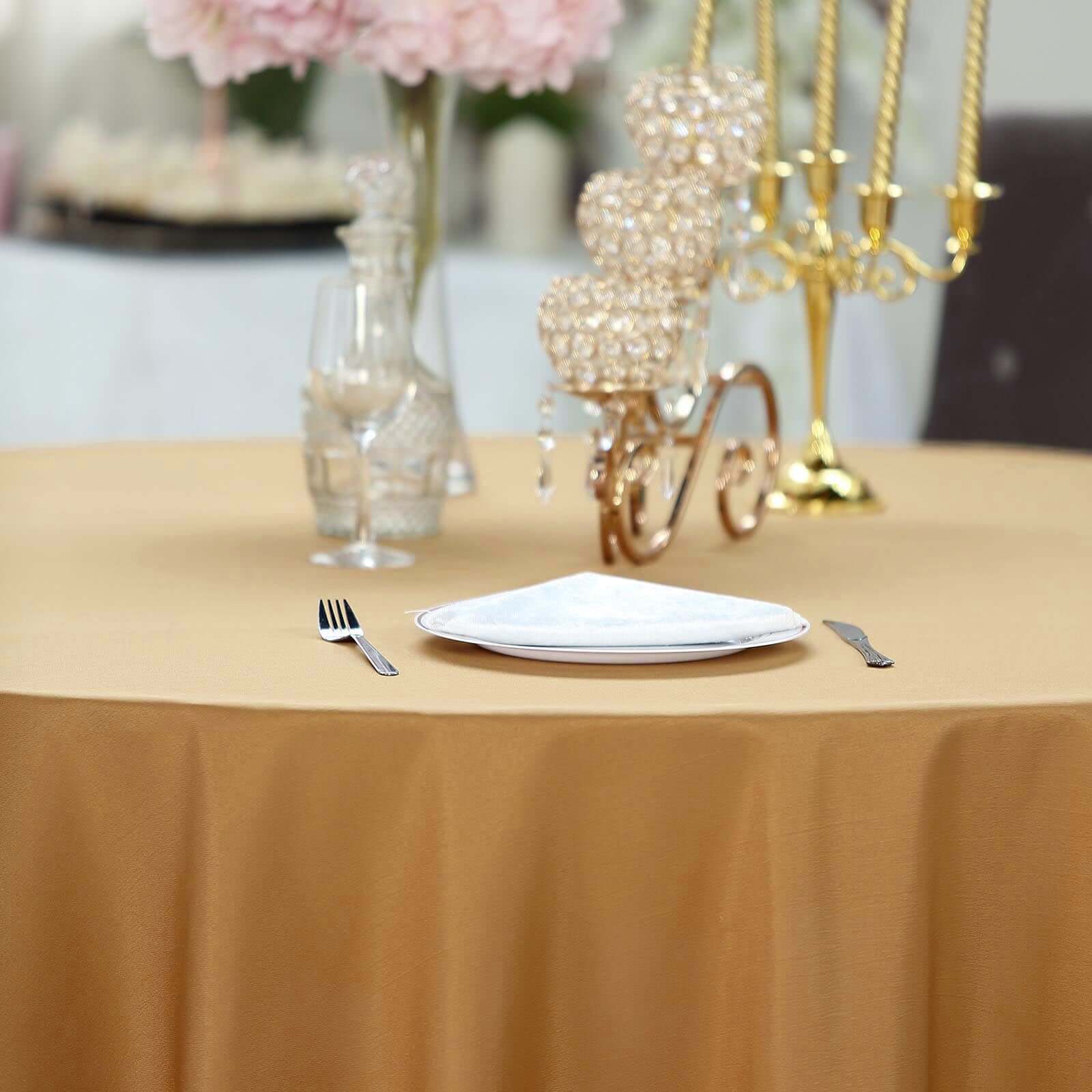 Polyester 120" Round Tablecloth Gold - Seamless Wrinkle-Resistant Design for Weddings
