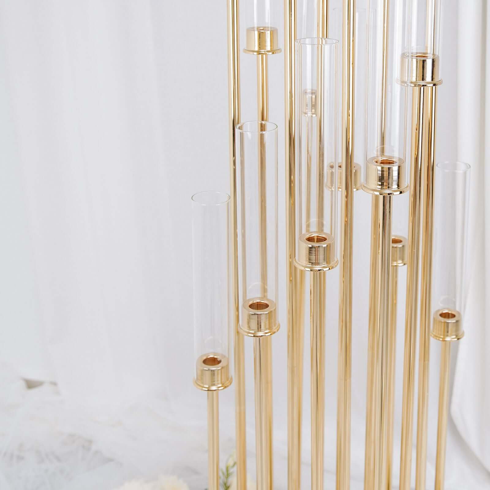 16-Arm Cluster Taper Candle Holder Gold with Clear Glass Shades - Stunning Large Candle Display for Venues 78"