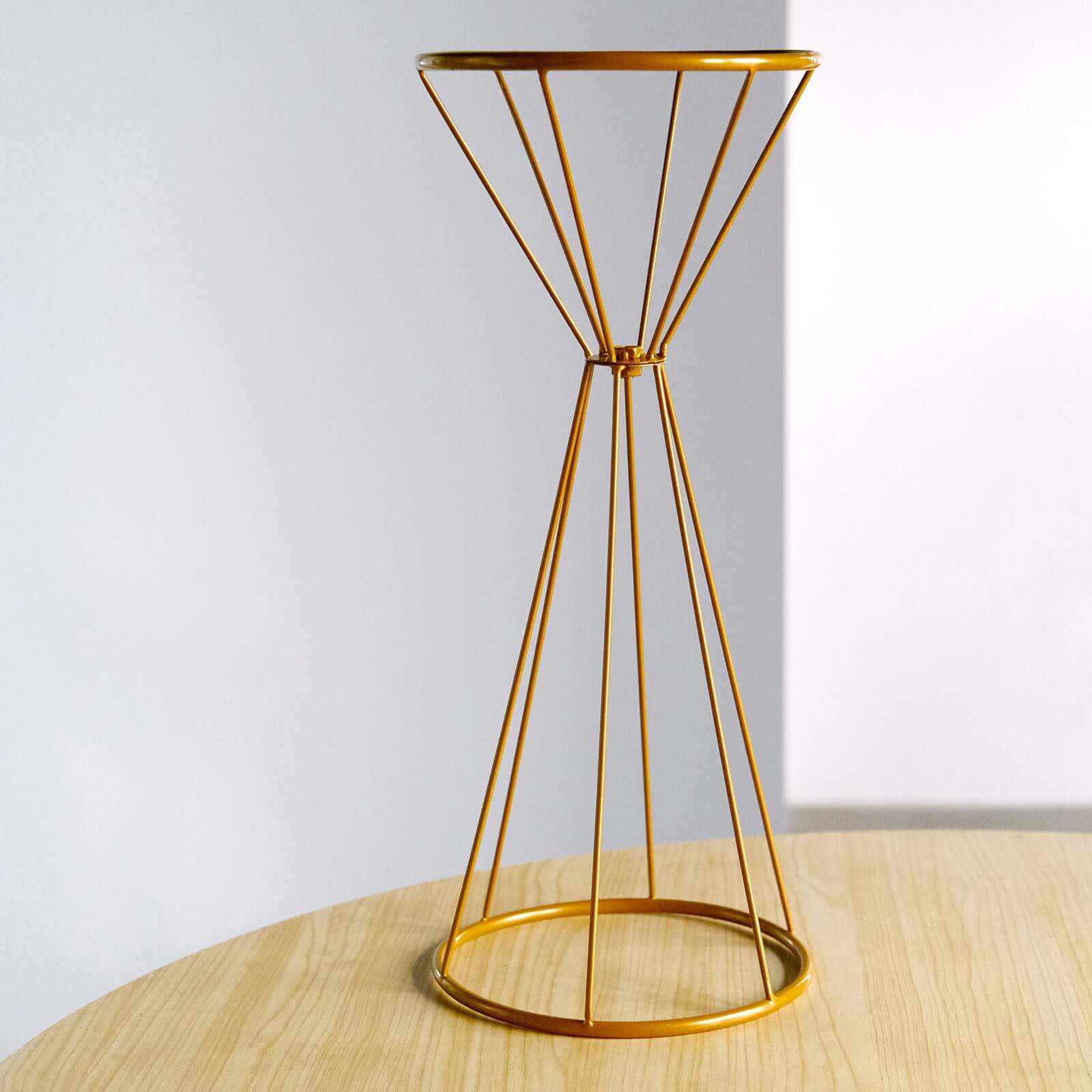20" Dual Cone Reversible Gold Metal Geometric Flower Stand, Wedding Vase Pedestal, Column Centerpiece