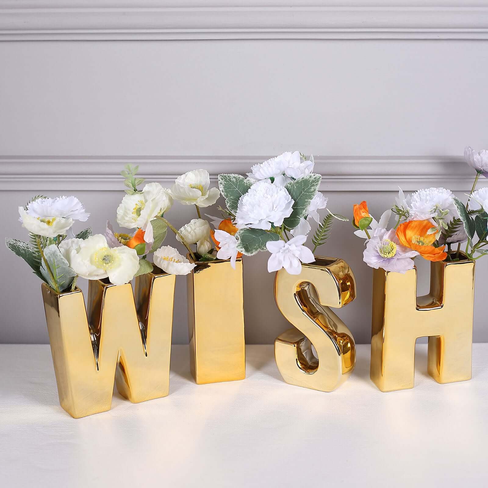 Shiny Ceramic Vase Letter "V" Gold Plated - Chic Bud Planter Pot for Events & Decor 6"