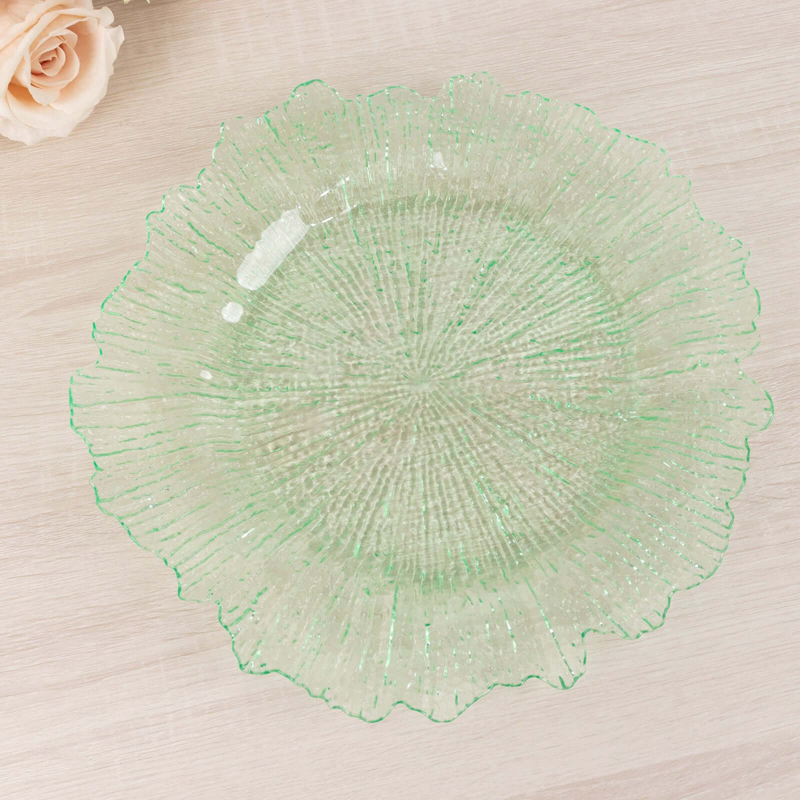 6-Pack Acrylic Plastic Round Charger Plates 13" in Transparent Green with Reef Design, Dinner Charger Tableware