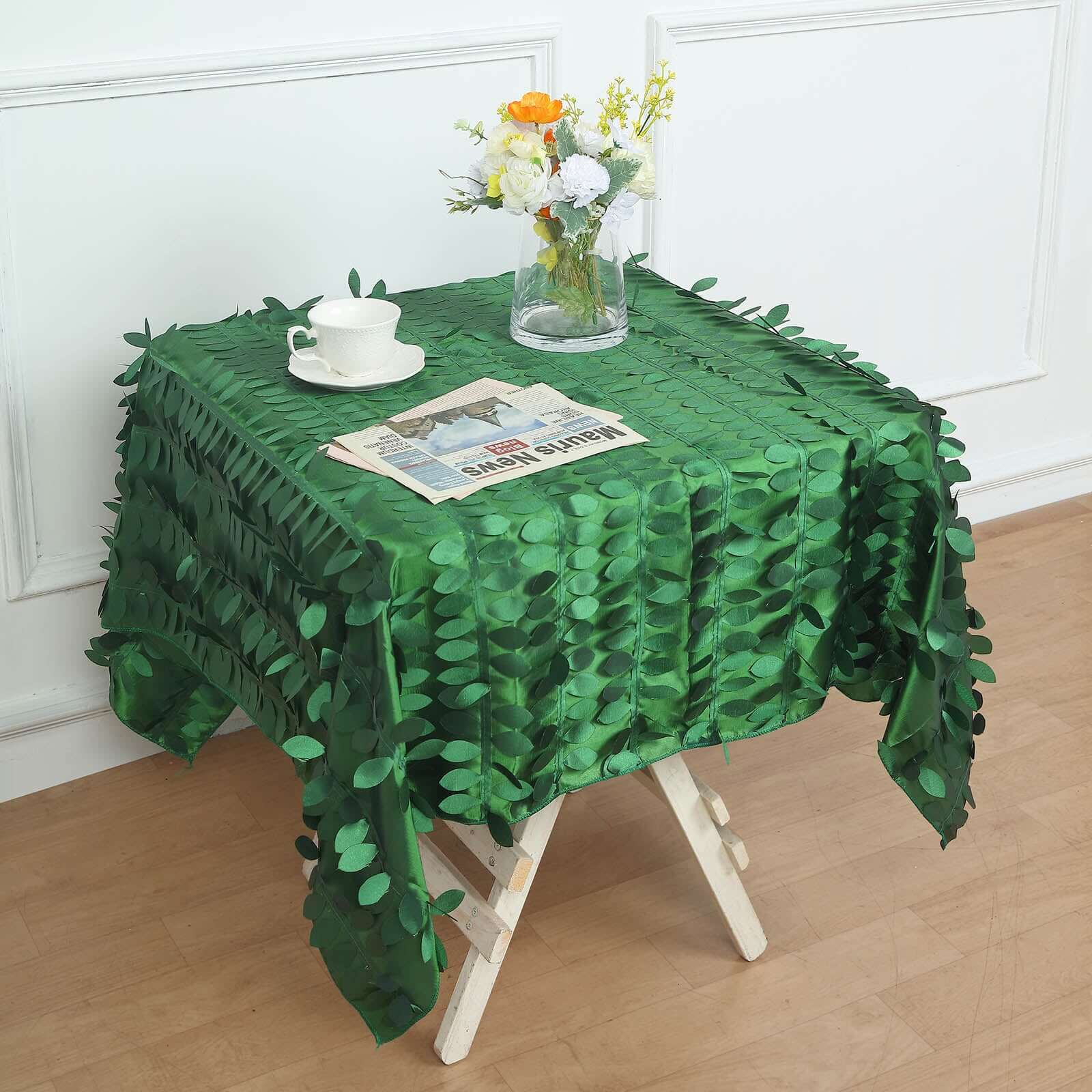 Taffeta 54"x54" Square Tablecloth Green 3D Leaf Petal Table Cover