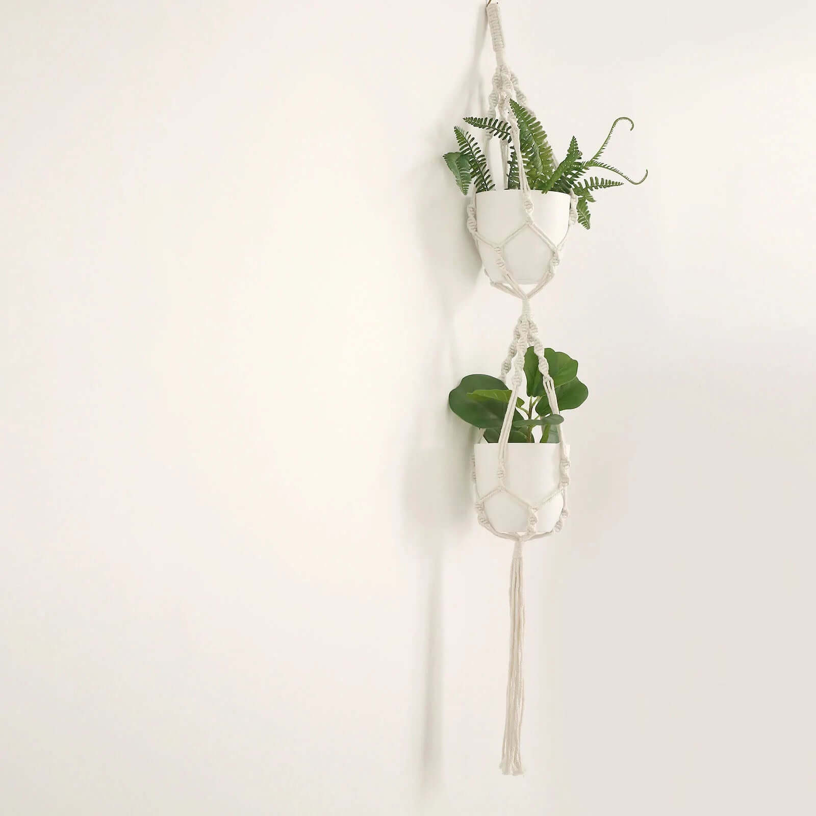 2-Pack Planter Pots Indoor Macrame Holder Design White - Plastic Plant Pots 5.5"