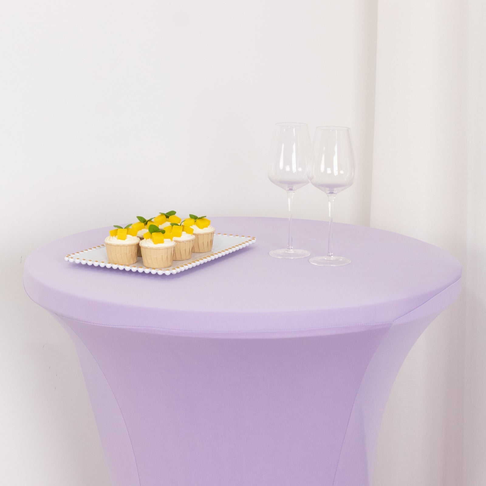 Spandex 24"-32" Round Cocktail Table Cover Lavender Lilac - Easy to Maintain Stretch Fitted Highboy Tablecloth