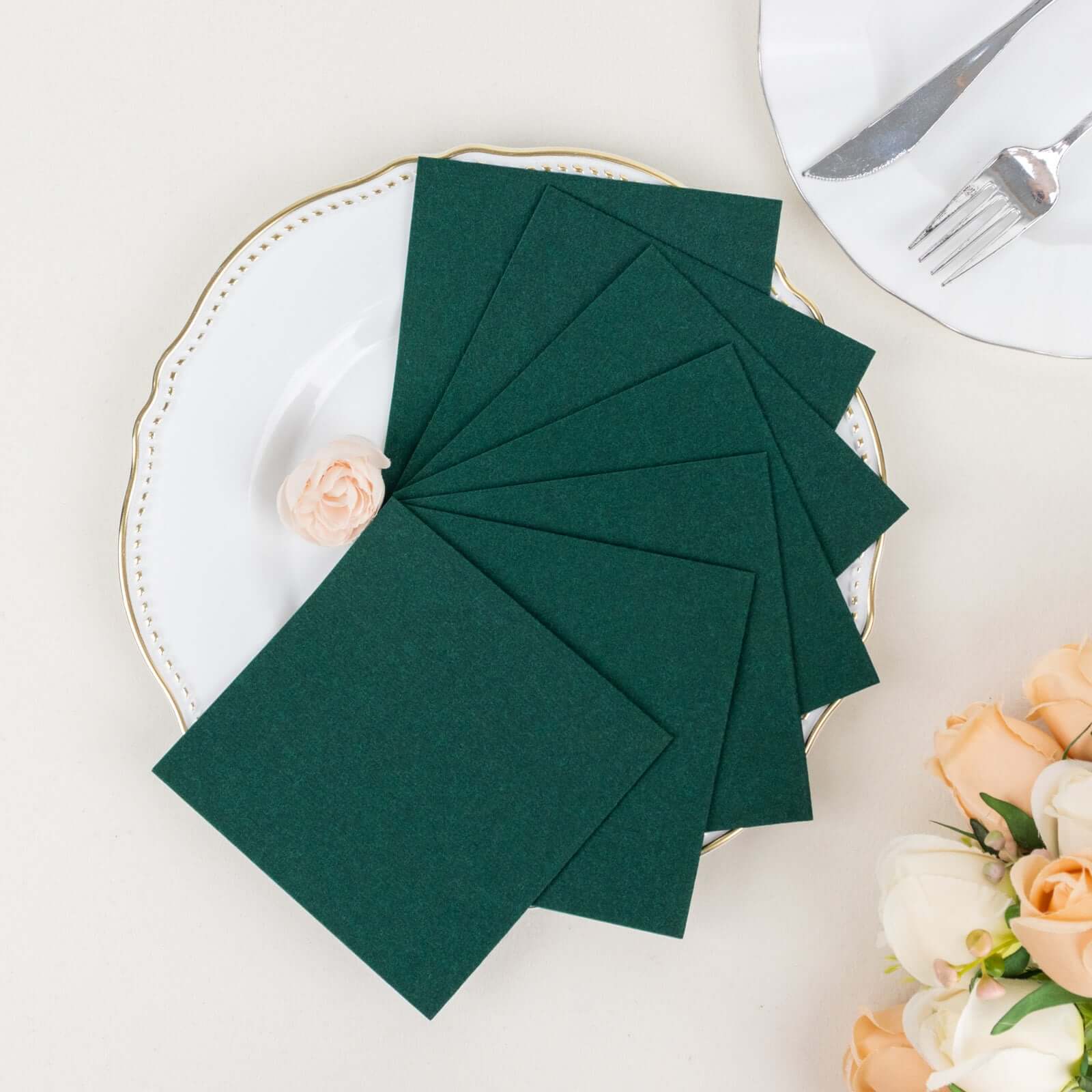 20-Pack Paper Linen-Like Cocktail Napkins Hunter Emerald Green - Disposable 5"x5" Airlaid Soft Napkins