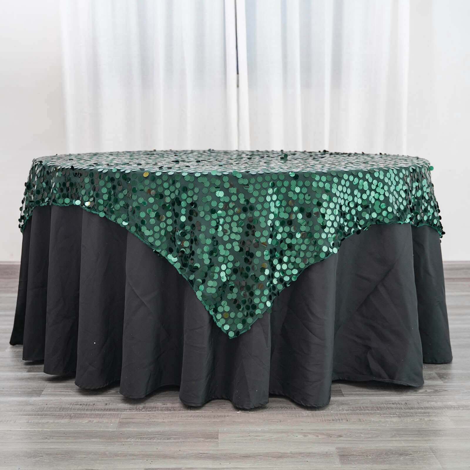 Sequin 72"x72" Table Overlay Square Tablecloth Hunter Emerald Green - Big Payette Table Cover