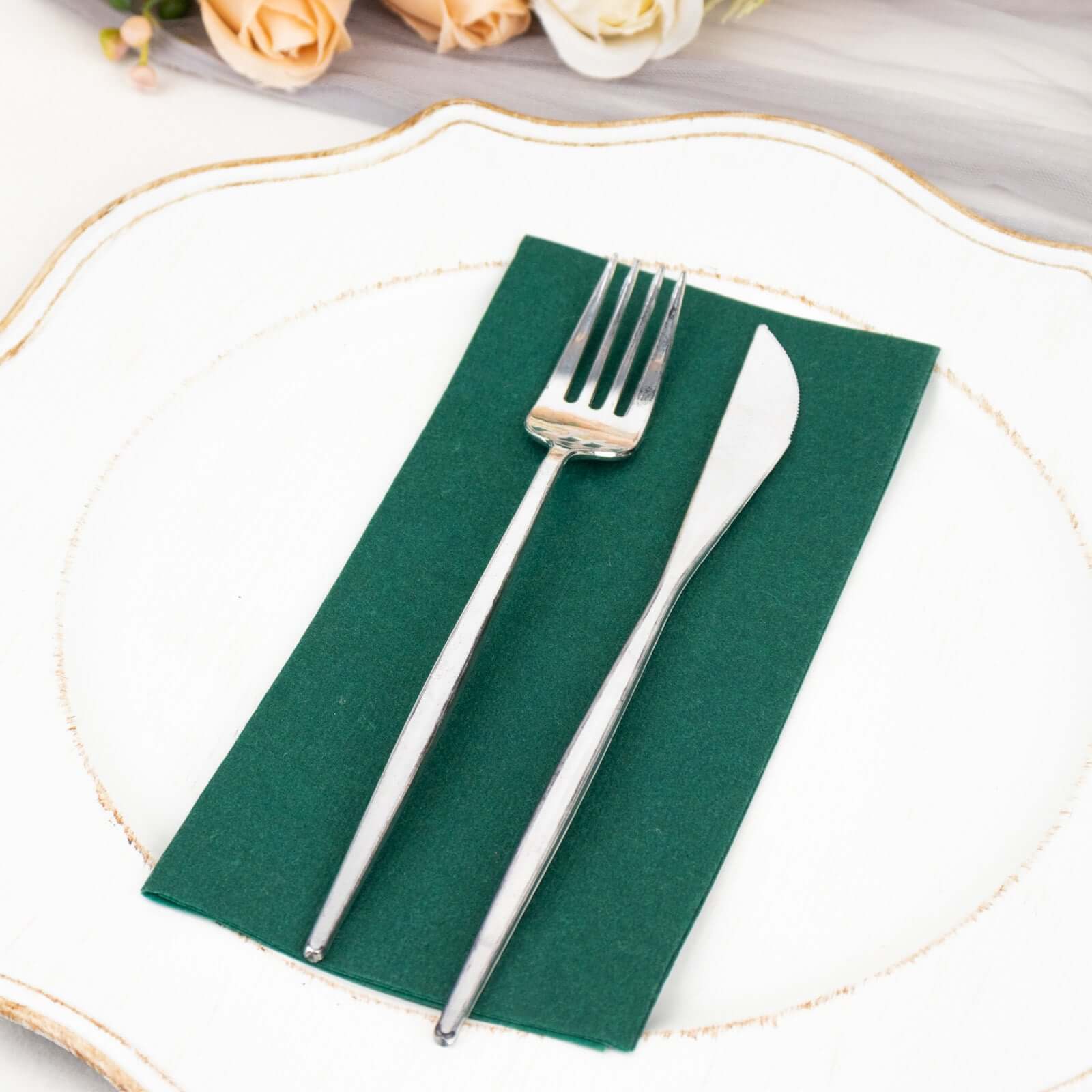 20-Pack Paper Linen-Like Napkins Hunter Emerald Green - Disposable Hygienic Airlaid Guest Towels 8.5"x4"