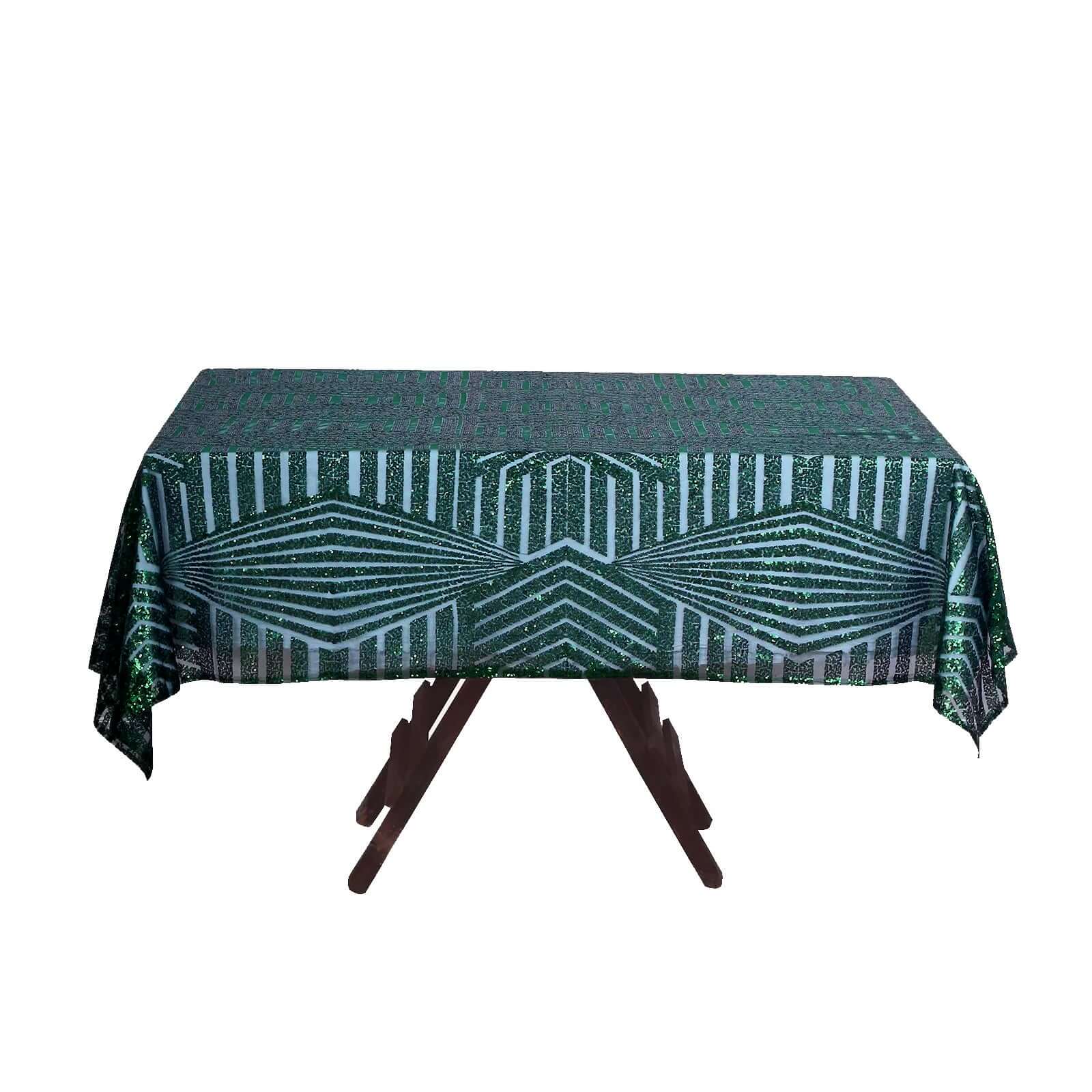 72" Square Hunter Emerald Green Diamond Glitz Sequin Table Overlay Topper