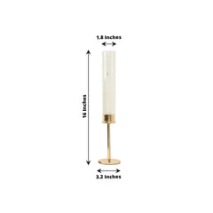 2-Pack Gold Metal Taper Candlestick Holders, Clear Glass Hurricane Candle Stands With Chimney Candle Shades 16"