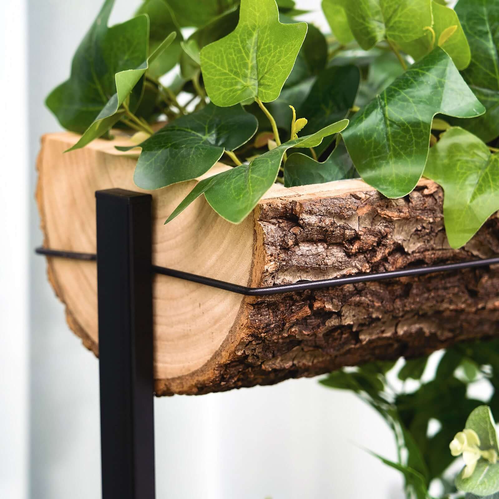 42" 4-Tier Metal Ladder Plant Stand With Natural Wooden Log Planters