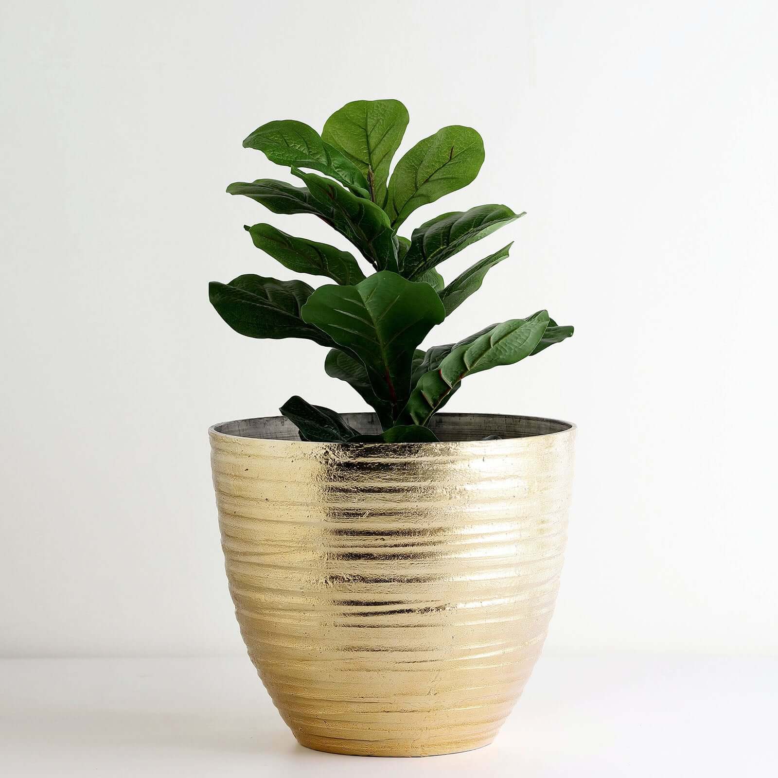 12" Metallic Gold Textured Finish Large Indoor Flower Plant Pot, Decorative Indoor Outdoor Planter