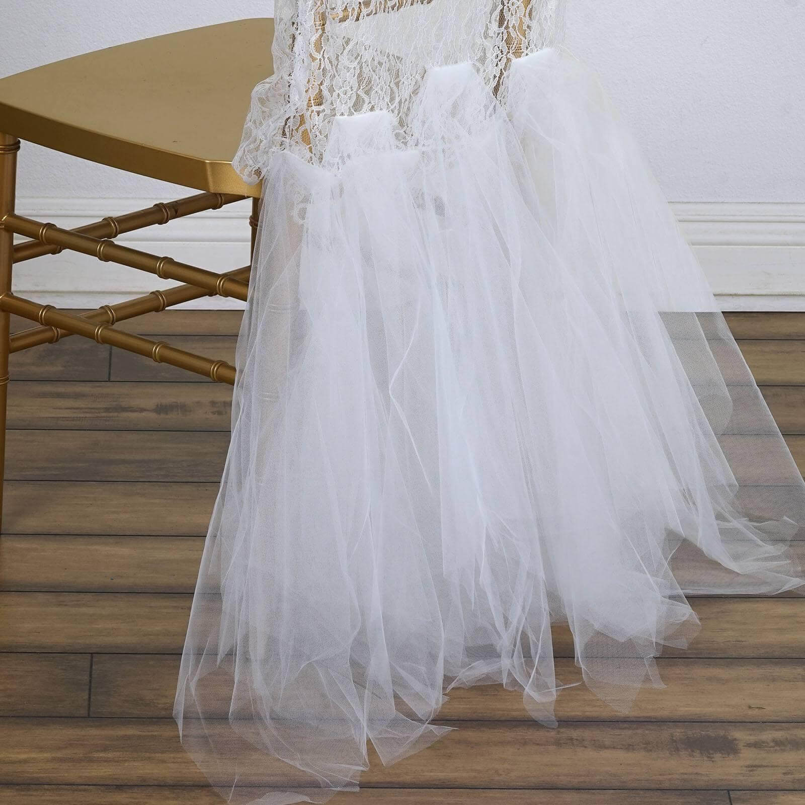 Lace and Tulle Chair Cover Skirt for Wedding Chairs Ivory - Stylish Tutu Slipcover for Sophisticated Event Decor