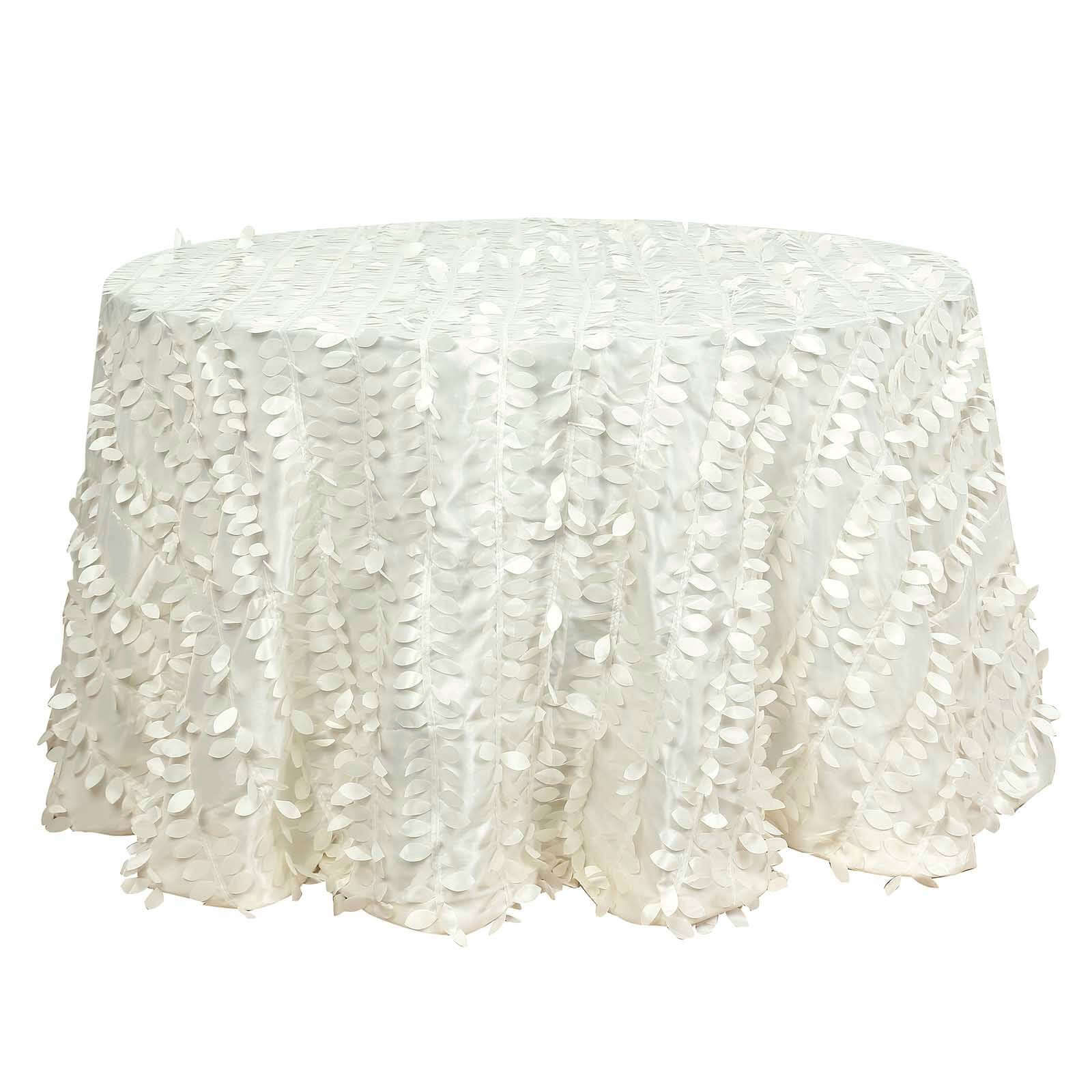 Taffeta 120" Round Tablecloth Ivory Leaf | 3D Leaf Petal Design Seamless Table Cover