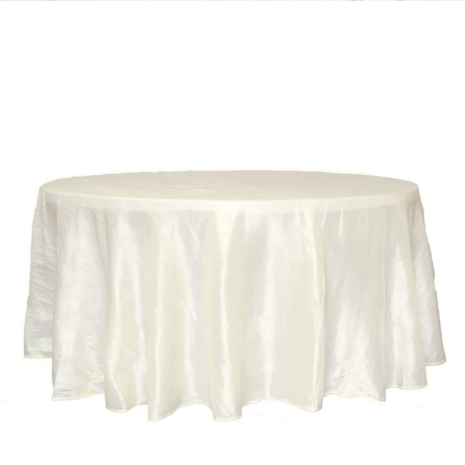 Taffeta 120" Round Tablecloth Ivory - Seamless Accordion Crinkle Table Cover