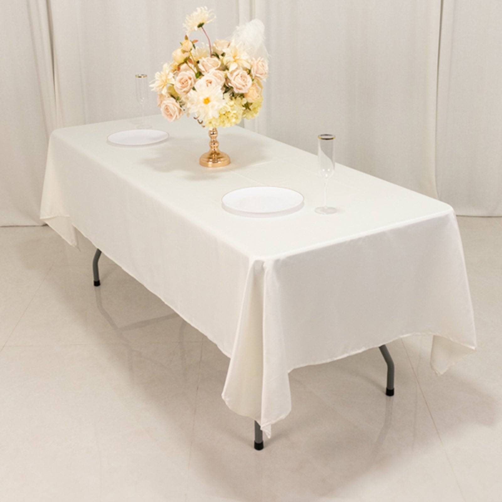 Lamour Satin 60"x102" Rectangle Tablecloth Ivory - Durable & Silky Soft Feel Table Cover