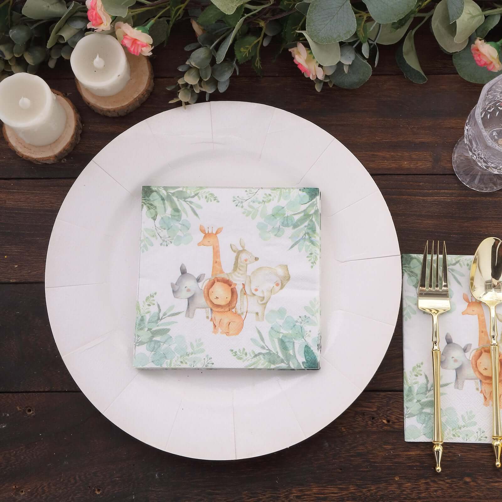 20-Pack Paper Beverage Napkins with Safari Animal Print - Jungle Theme 2 Ply Disposable Party Napkins 5"x5" 18GSM