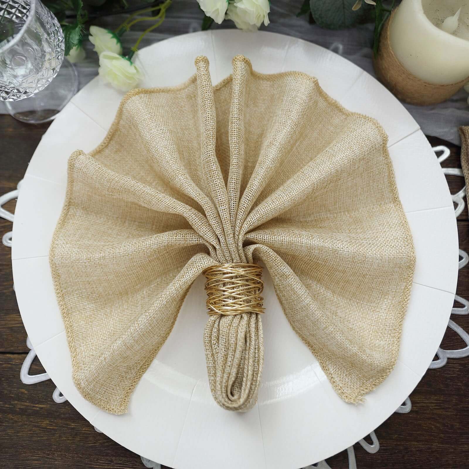5 Pack Faux Jute 19"x19" Napkins Natural - Authentic Burlap Look Cloth Napkins