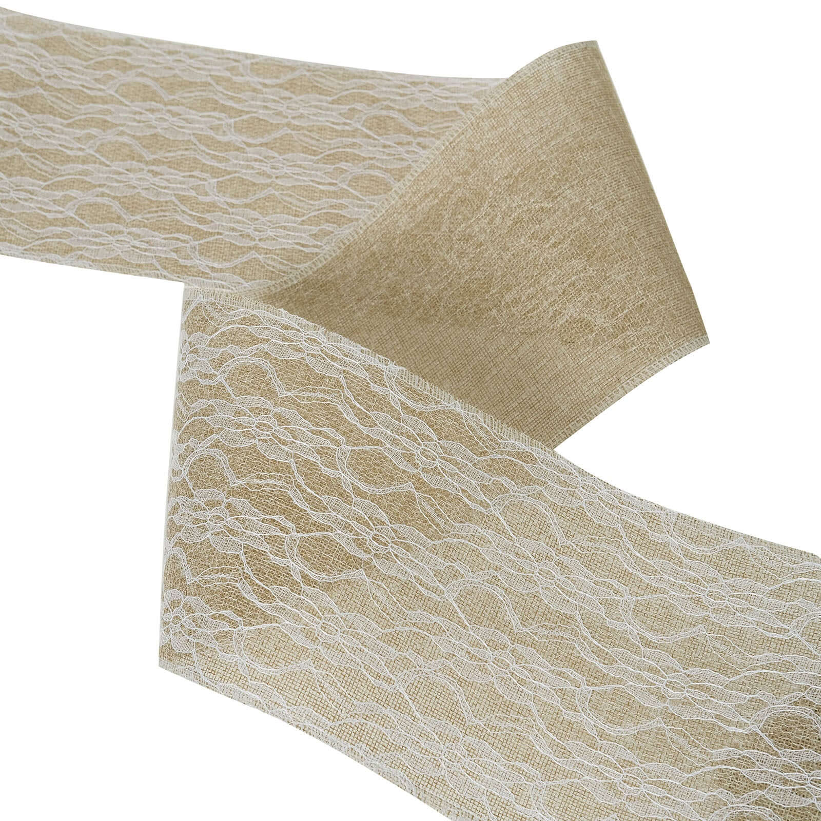 6"x10 Yards Natural Jute Burlap Ribbon with Lace Overlay