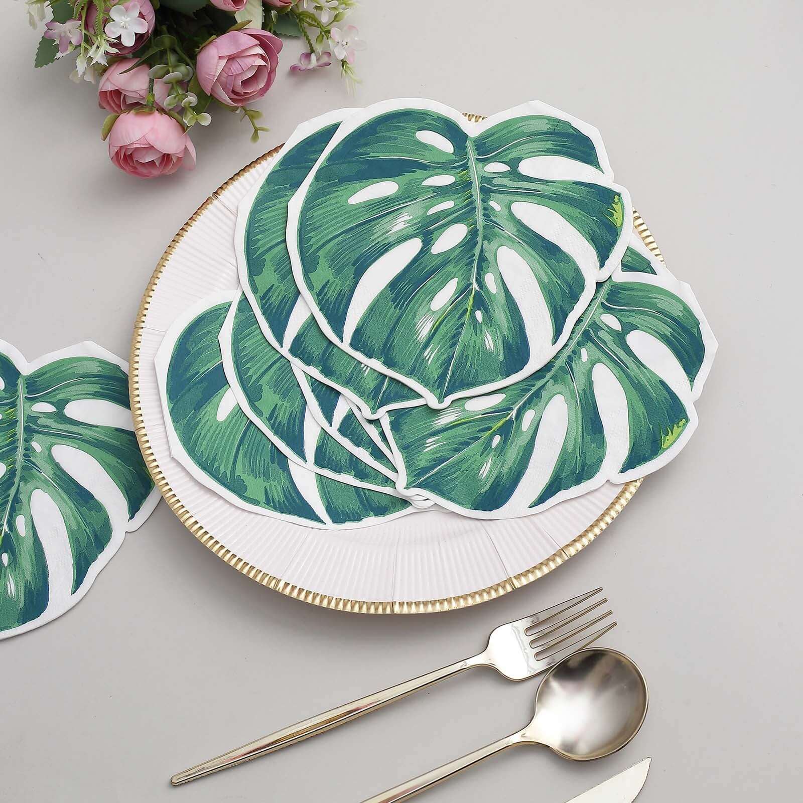 20-Pack Paper Cocktail Napkins with Tropical Leaf Design Green - Stylish Disposable Napkins for Events