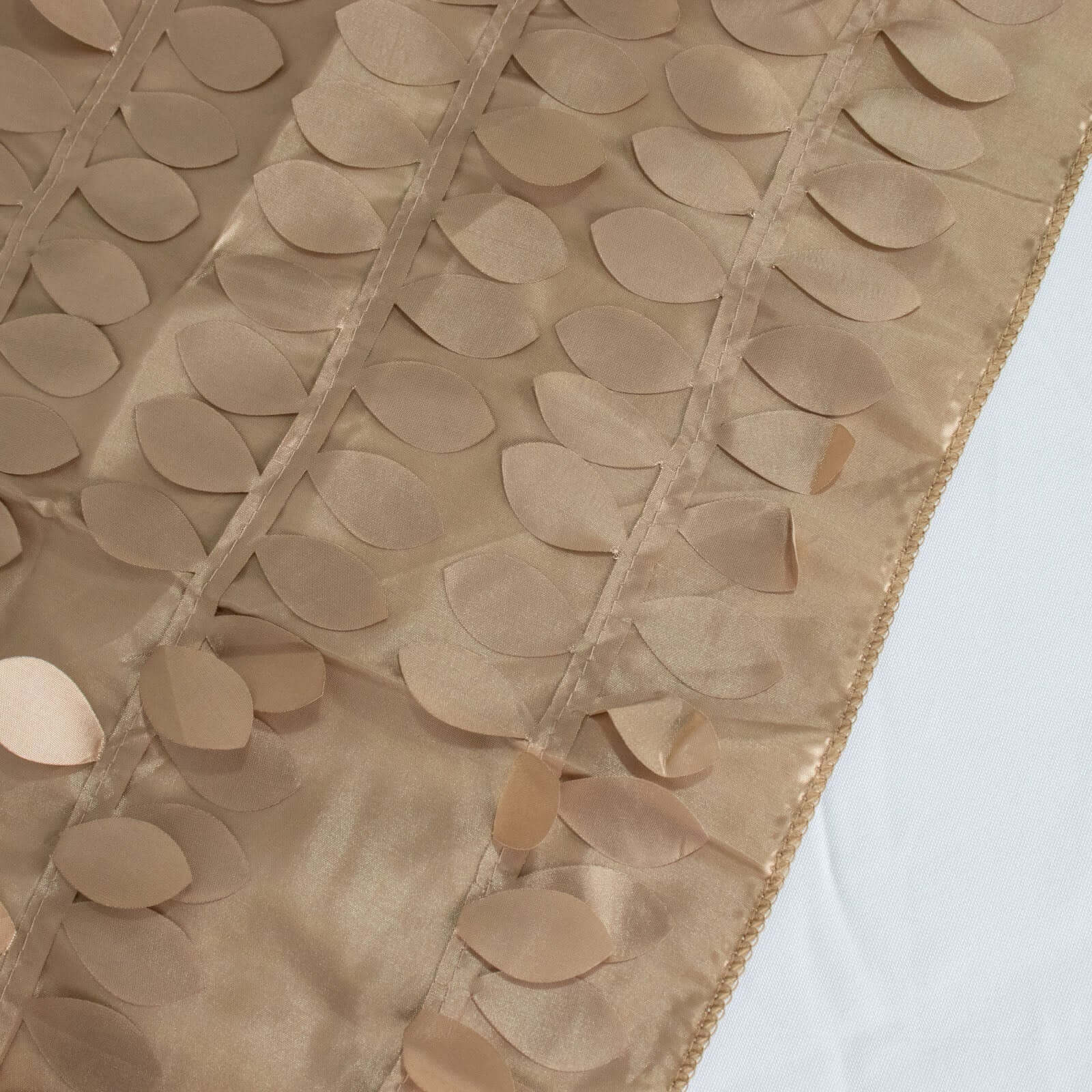 Taffeta 120" Round Tablecloth Taupe Leaf | 3D Leaf Petal Design Seamless Table Cover