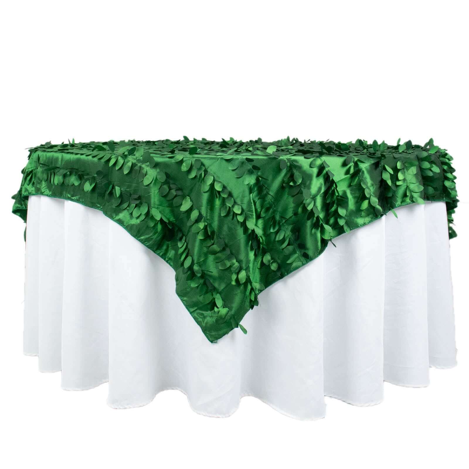 Taffeta 72"x72" Table Overlay Square Tablecloth Green - 3D Leaf Petal Table Cover