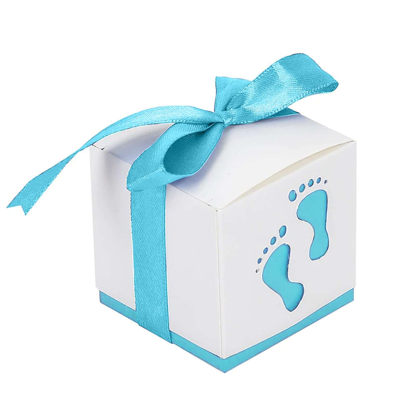 25 Pack 2" Light Blue Footprint Baby Shower Party Favor Candy Gift Boxes