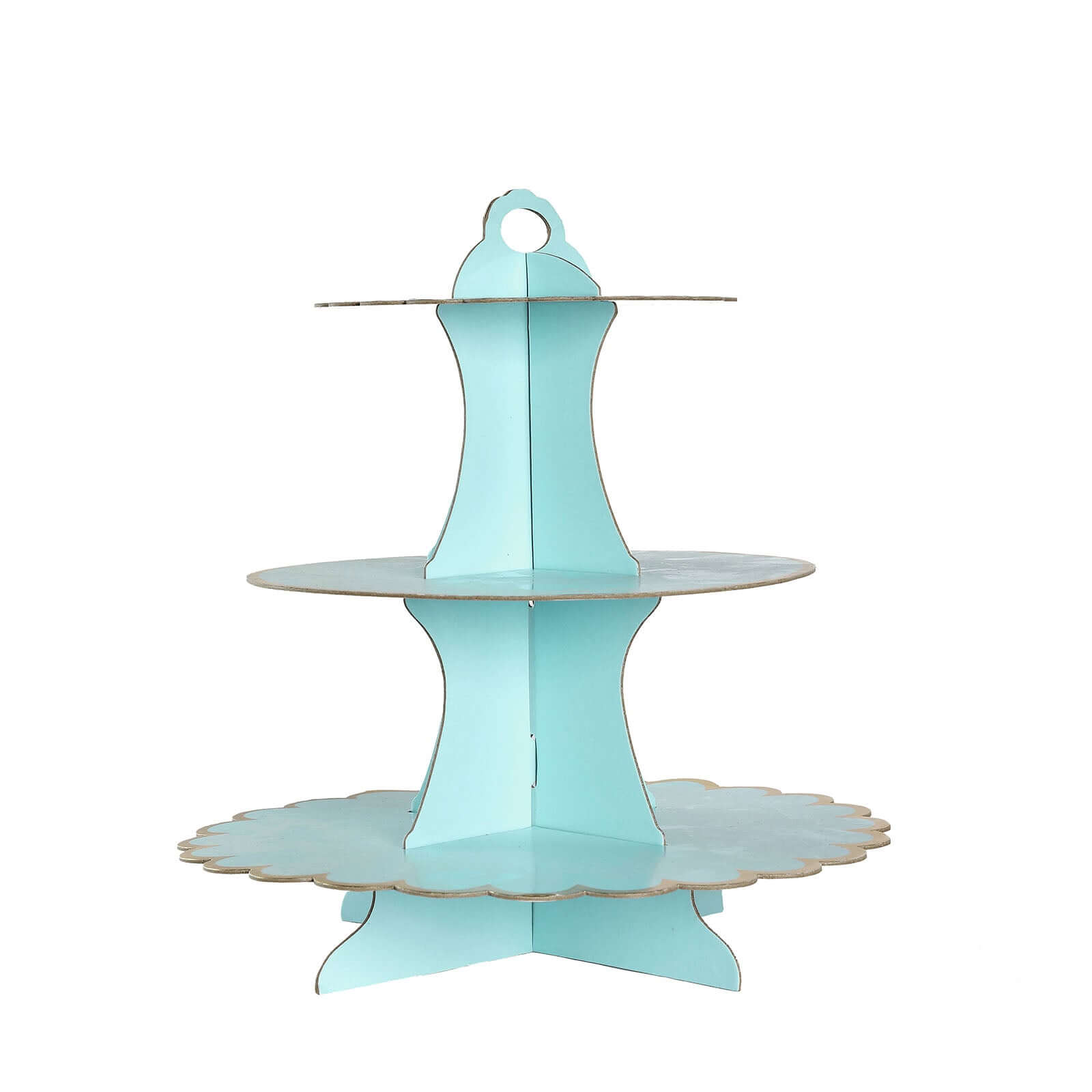 3-Tier Cardboard Cupcake Stand Light Blue - Sturdy & Collapsible Dessert Treat Tower with Gold Scalloped Rim for Baby Shower Wedding & Party Decor 13"