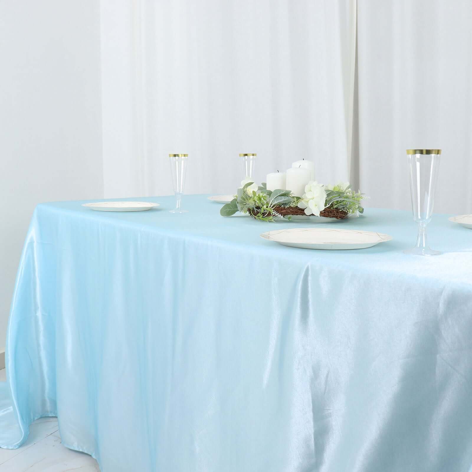 Satin Rectangular 90"x132" Tablecloth Light Blue Satin - Seamless Table Cover