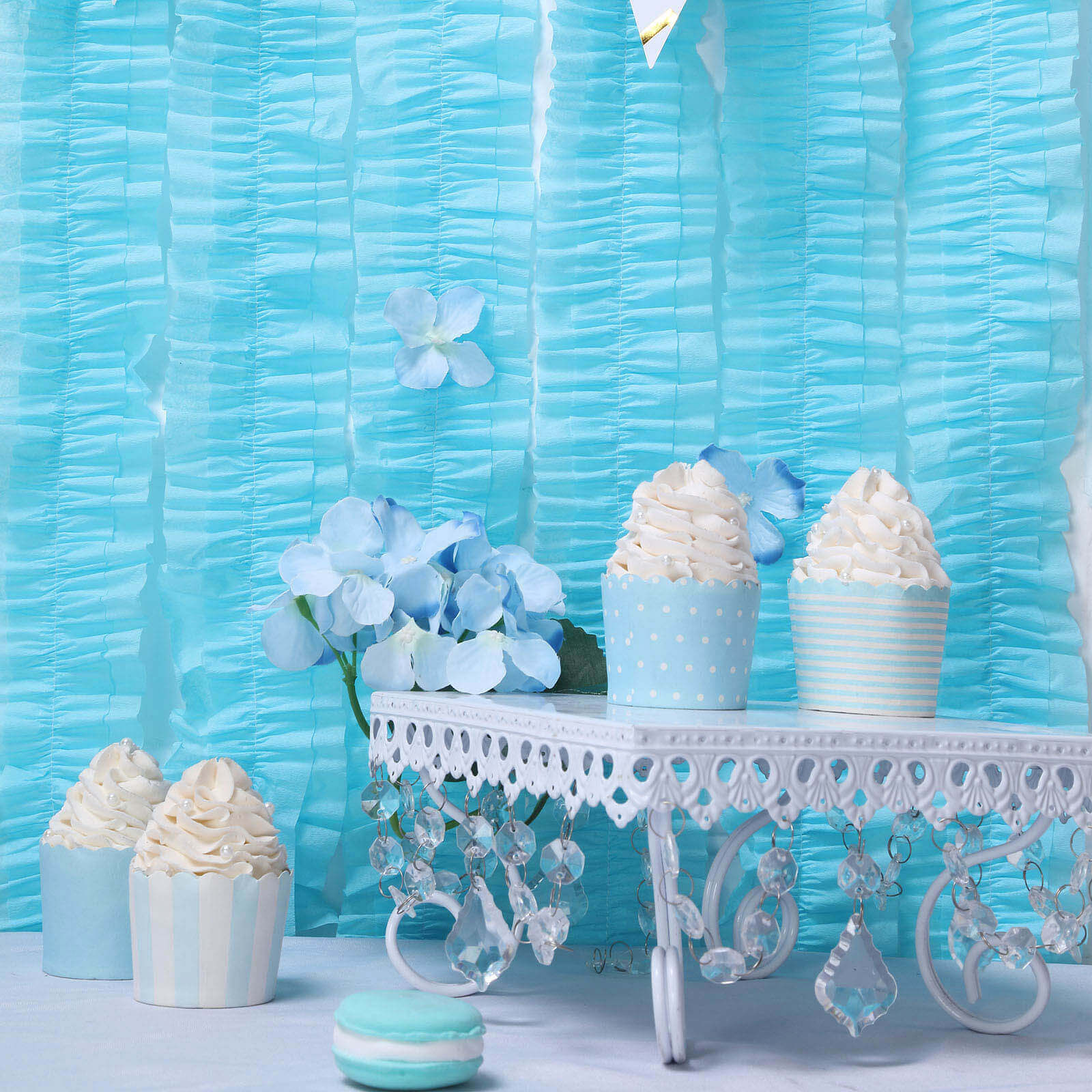 3 Pack 28ft Light Blue Ruffled Paper Streamer Rolls, Crepe Tissue Party Decorations