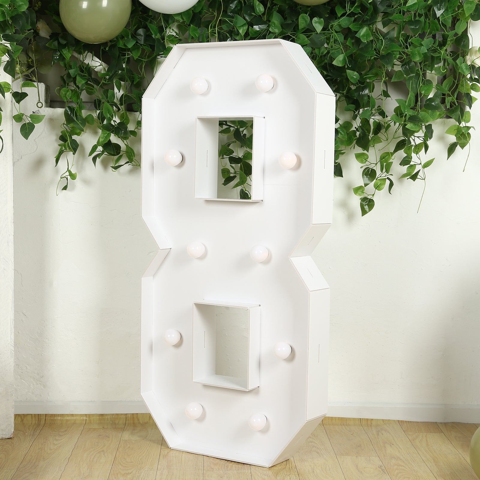 Giant LED Marquee Light Up Number "8", White 4ft Pre-Cut Foam Board with 10 Warm White Battery Operated LEDs, Glue Gun and Sticks