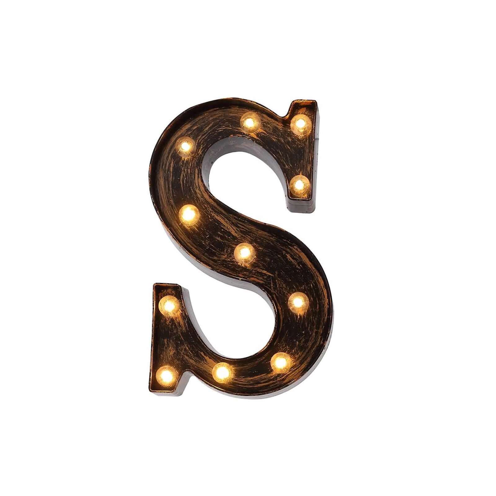 LED Marquee Letter "S" Industrial Style Antique Black - Light-Up Alphabet Sign for Weddings & Displays 9"