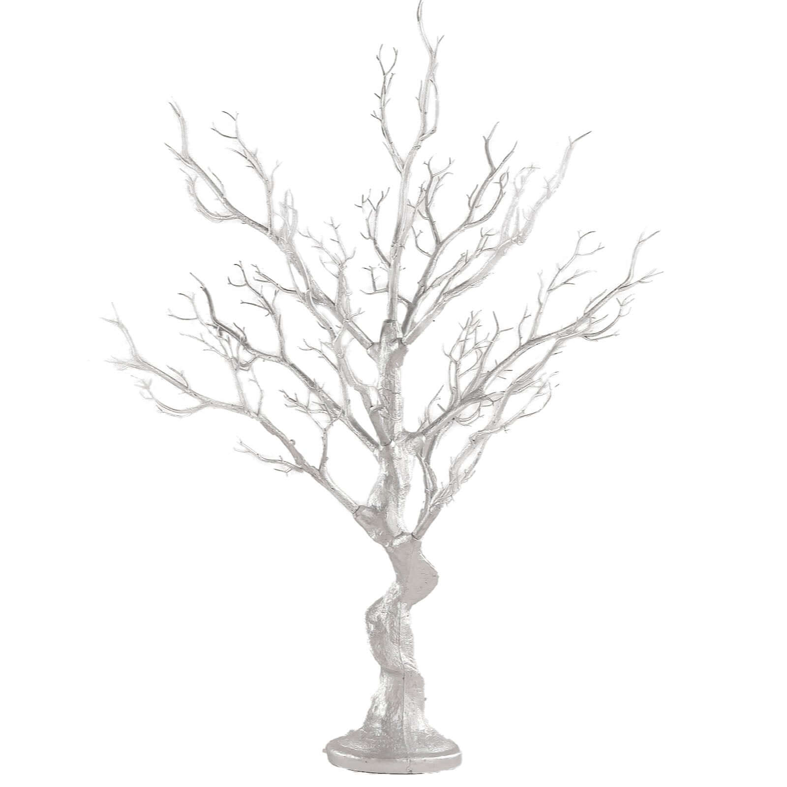 Manzanita Tree Centerpiece Metallic SIlver with 8 Acrylic Bead Chains - Easy Assembly Decorative Artificial Tree for Modern Weddings Parties & Event Displays 34"