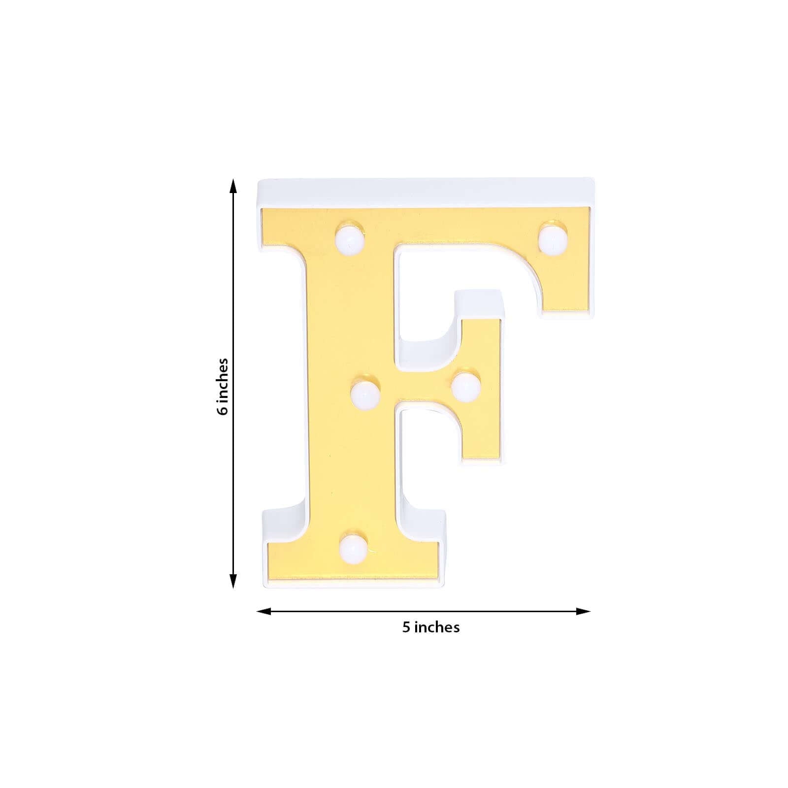 3D Marquee Letter "F" Warm White 5 LED Lights Gold - Chic Light-Up Decor for Events 6"