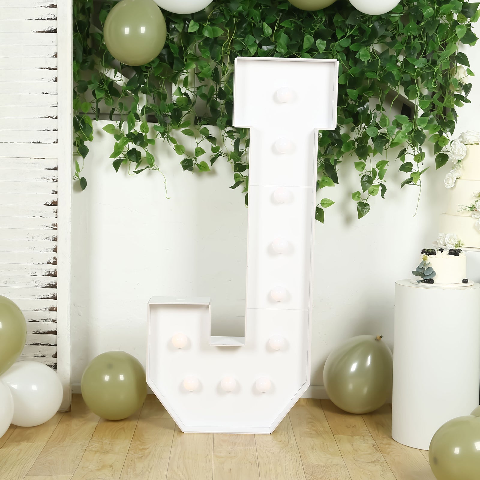 Giant LED Marquee Light Up Letter "J", White 4ft Pre-Cut Foam Board with 10 Warm White Battery Operated LEDs, Glue Gun and Sticks