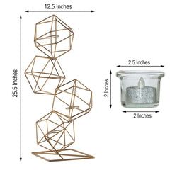 Tealight Candle Holder Metal Linked Geometric Design Gold with Votive Glass Holders - Sophisticated Decor for Tables & Gatherings 25"