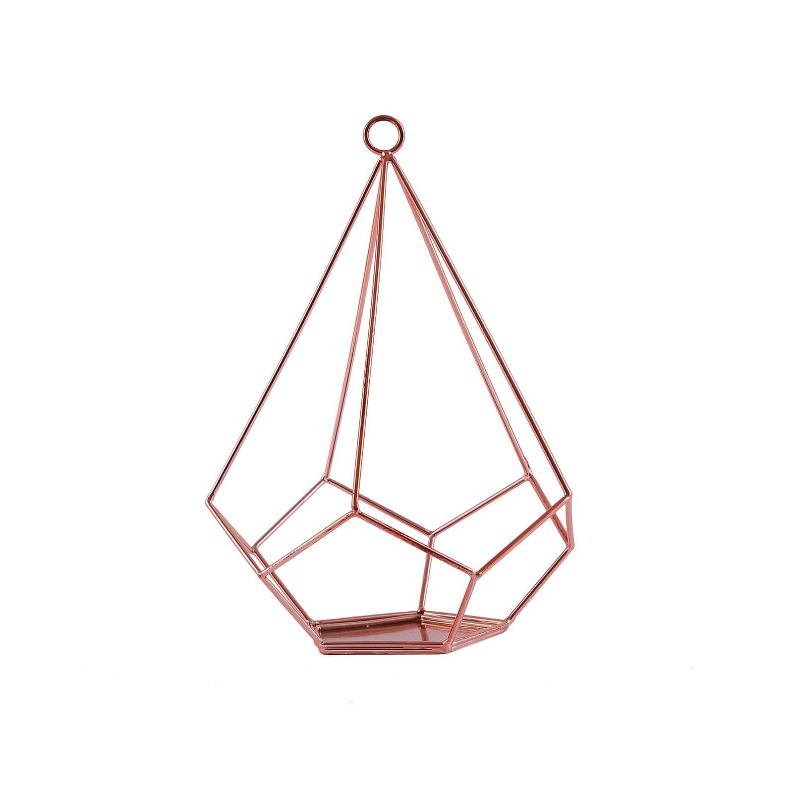 2-Pack Tealight Candle Holders Rose Gold Metal Pentagon Geometric Open Frame - Flower Stand 9"