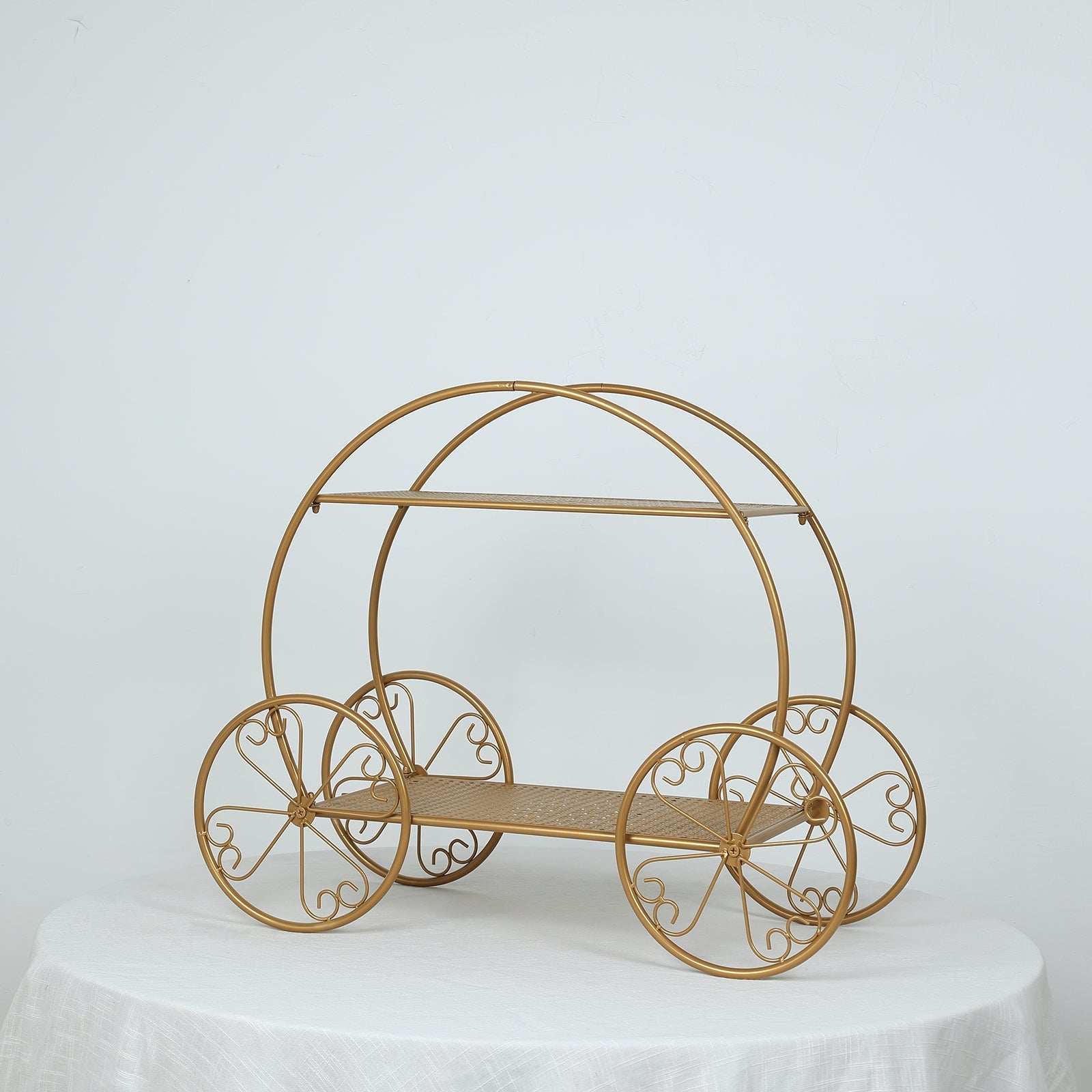 2-Tier Metal Cupcake Stand Gold - Giant Enchanting Cinderella Carriage-Inspired Pumpkin Coach Centerpiece Dessert Display Stand for Pastries & Party Favors 28"