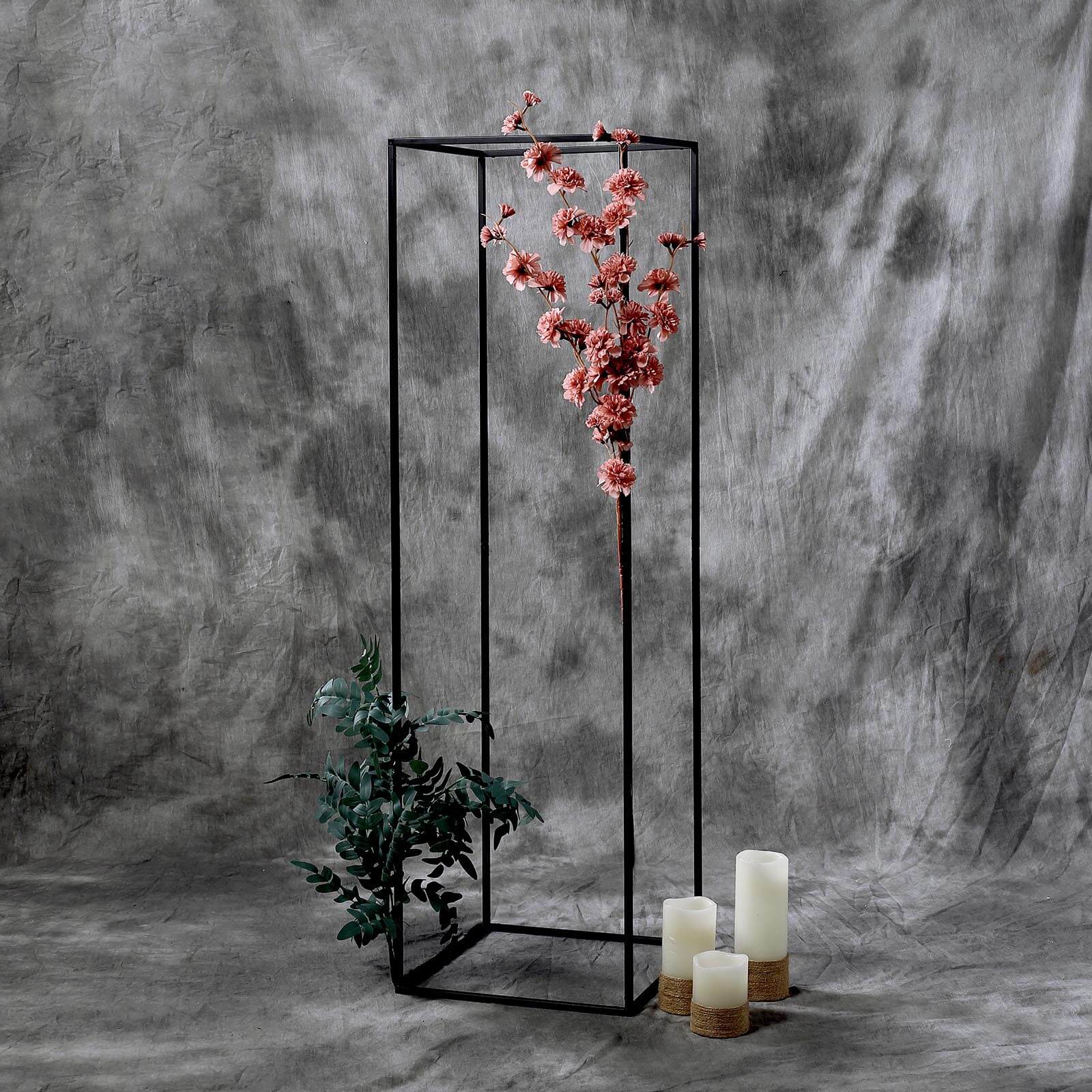2-Pack Wedding Flower Stand Matte Black Metal Geometric Column Frame Rectangular - Versatile Floral Pedestal for Upscale Arrangements 48"